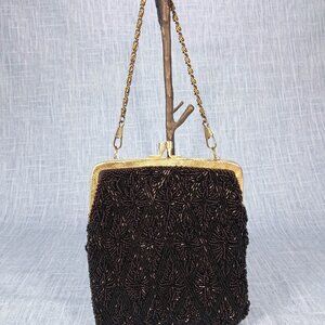 1950's Vintage Black Hand Beaded Evening Bag by Walborg